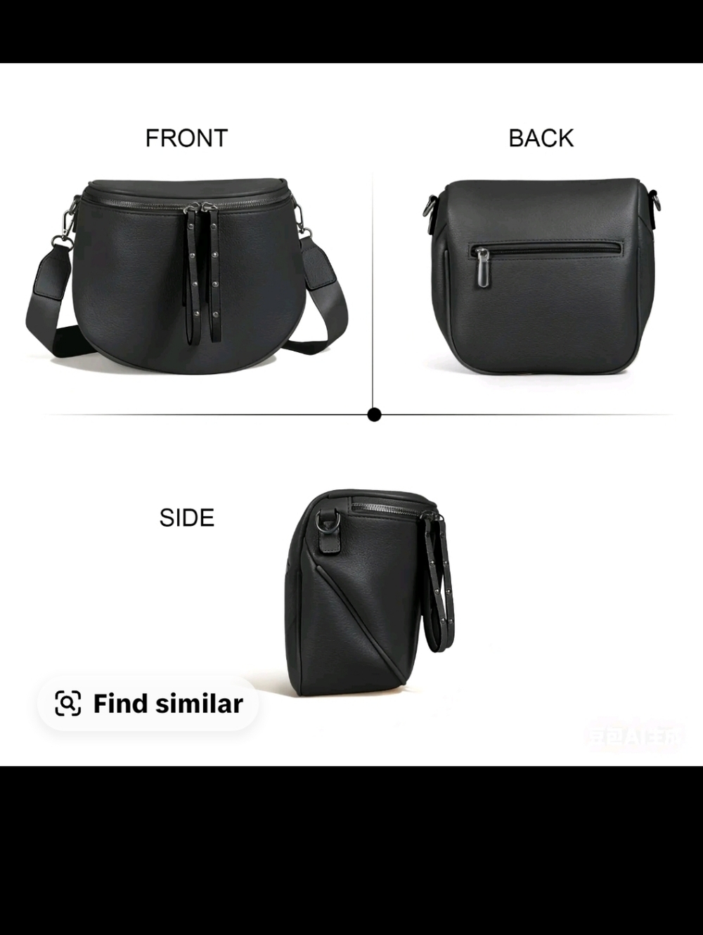 Black Crossbody Saddle Bag with Coin Pouch - Picture 2 of 5